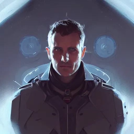 Image similar to portrait of a man by greg rutkowski, he looks like gabriel macht with cybernetic eyes, wearing a futuristic flying jacket, highly detailed portrait, scifi, digital painting, artstation, concept art, smooth, sharp foccus ilustration, artstation hq