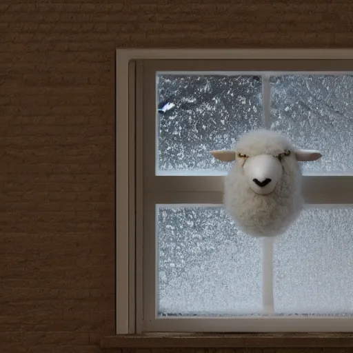 Image similar to a beautiful closeup photo of a flat frost on a window in the shape of a sheep, hyper realistic, hyper detailed, octane render, raytracing, flat image on a window