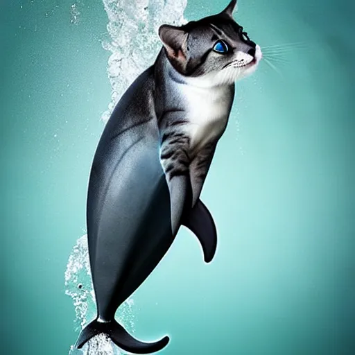 Image similar to a feline dolphin - cat - hybrid, animal photography