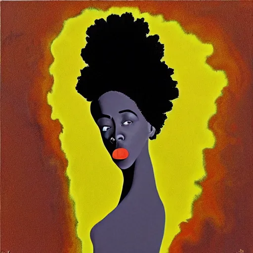 Prompt: the abstract painting of an afro lady artistic flat illustration by larry klewchuk, surrealism