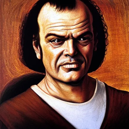 Image similar to a renaissance style portrait painting of Jack Nicholson