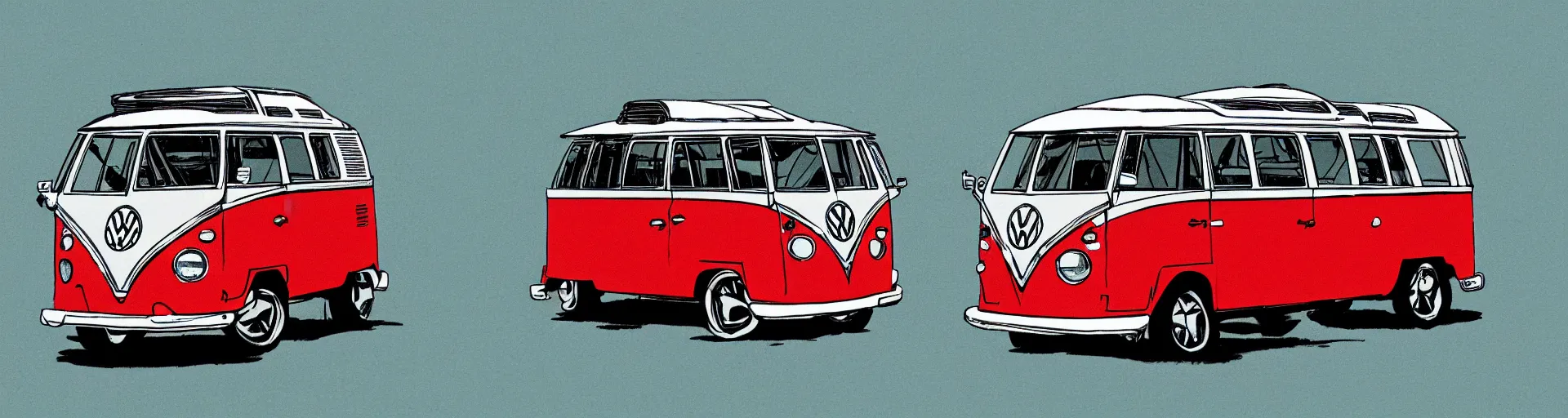Image similar to a side view vw bus on a street, illustration by ashley wood