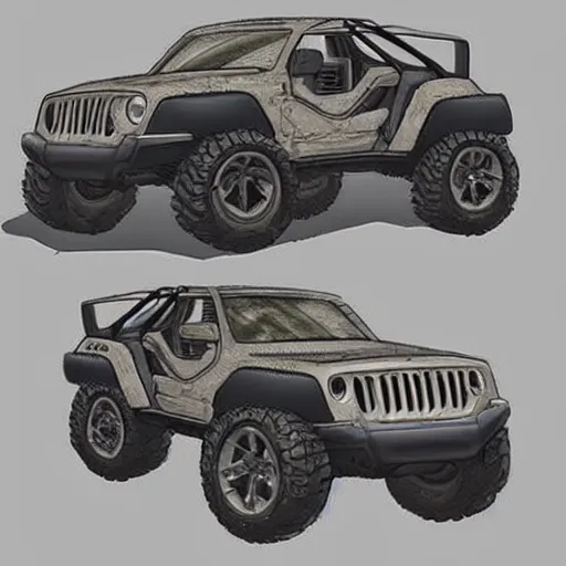 Prompt: concept art jeep inspired by the creators of halo