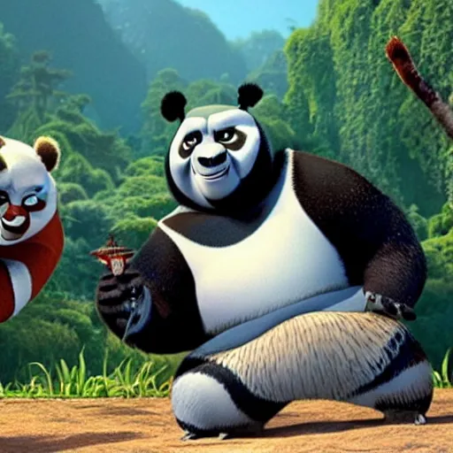 Prompt: a still of from the movie kung fu panda crossover with the movie about schmidt and the movie inception