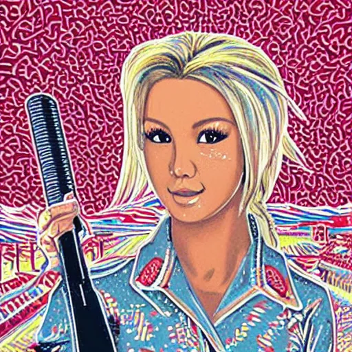 Prompt: north korean propaganda art of Britney Spears working in a factory, 8k, highly intricate, highly detailed, inspiring,