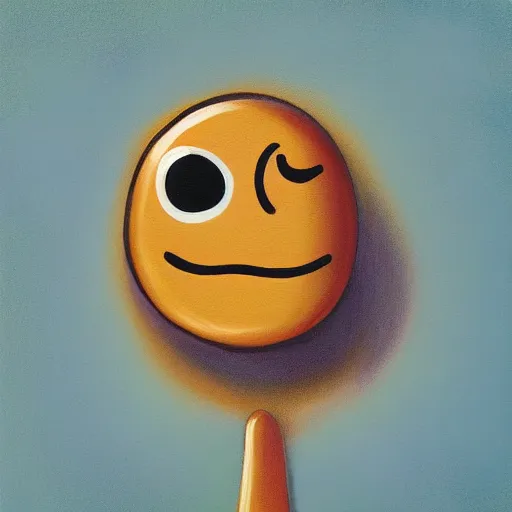 Image similar to surreal painting illustration of a humanized spoon with eyes and a smile