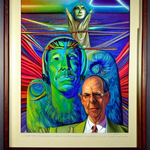 Prompt: painting of paranormal, ufo, psychedelic, spiritual experiencer, charles abel corwin, frank lloyd wright, don ivan punchatz, highly detailed, hyper realism, sharp focus, spirituality