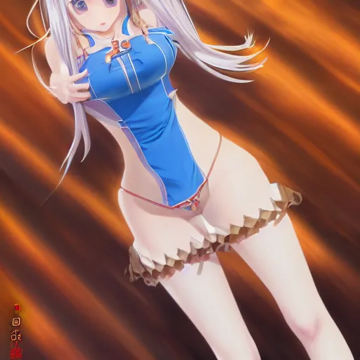 Image similar to a very beautiful mature yuuki asuna, full body, long wavy blond hair, sky blue eyes, full round face, bikini, miniskirt, front view, mid - shot, highly detailed, cinematic wallpaper by stanley artgerm lau