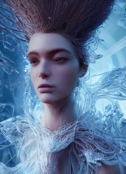 Prompt: beauteous sumptuous biomechanical incredible hair, crystalline masterpiece incrustations, hyperdetailed face, elegant pose, movie still, intricate, octane render, cinematic technology forest lighting, fractaltrees, cgsociety, unreal engine, crepuscular rays, god rays