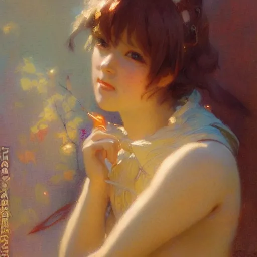 Image similar to portrait of chibi art girl, anime, painting by gaston bussiere, craig mullins, j. c. leyendecker