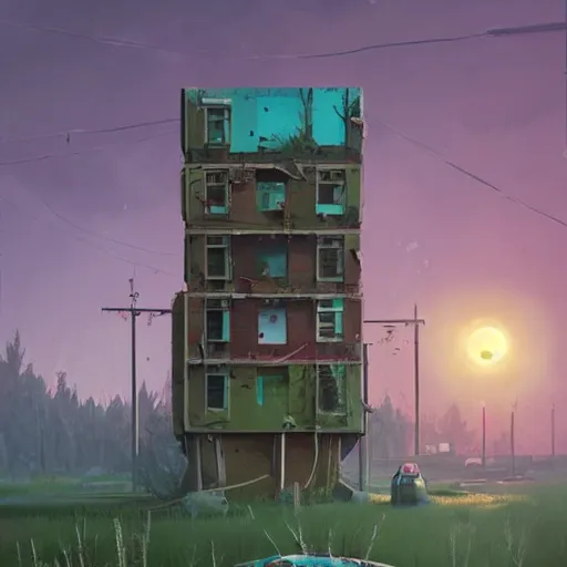 Image similar to the abandoned avengers compound, art by simon stalenhag