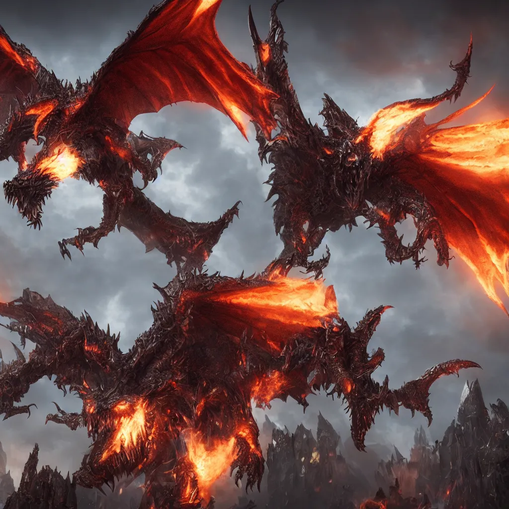 Prompt: 4 k unreal engine render of the deathwing dragon on earth ultra details full body full background digital art