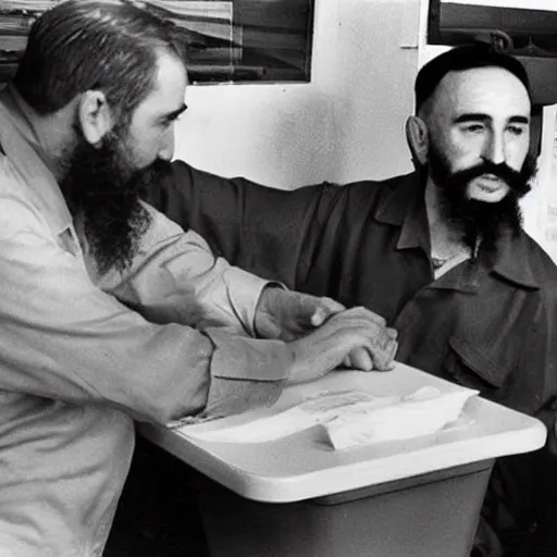 Prompt: Fidel Castro working at Dairy Queen, photograph