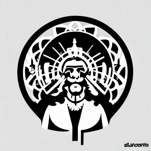 Image similar to svg vector sticker of absolutely divine-deity-angel, rocking out, wearing headphones, huge speakers, dancing, rave, DJ, spinning records, digital art, amazing composition, rule-of-thirds, award-winning, trending on artstation, featured on deviantart, uncropped, white-space, far-back, complete-subject