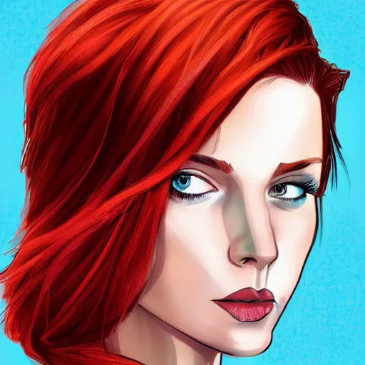 Prompt: a woman wearing futuristic, redhead, short hair, digital art, extremely detailed