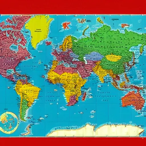 Prompt: accurate world map made of candy
