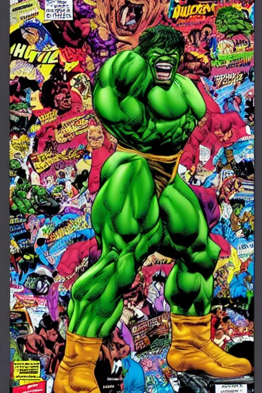 Image similar to eddie murphy as the hulk, full body, vector image, comic books style, very detailed, by jim lee, by todd mcfarlane, by rob liefeld