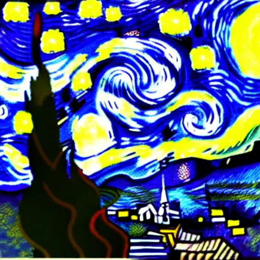 Prompt: Starry night vii poster but the black is white and the dark blue is light, deep detailed