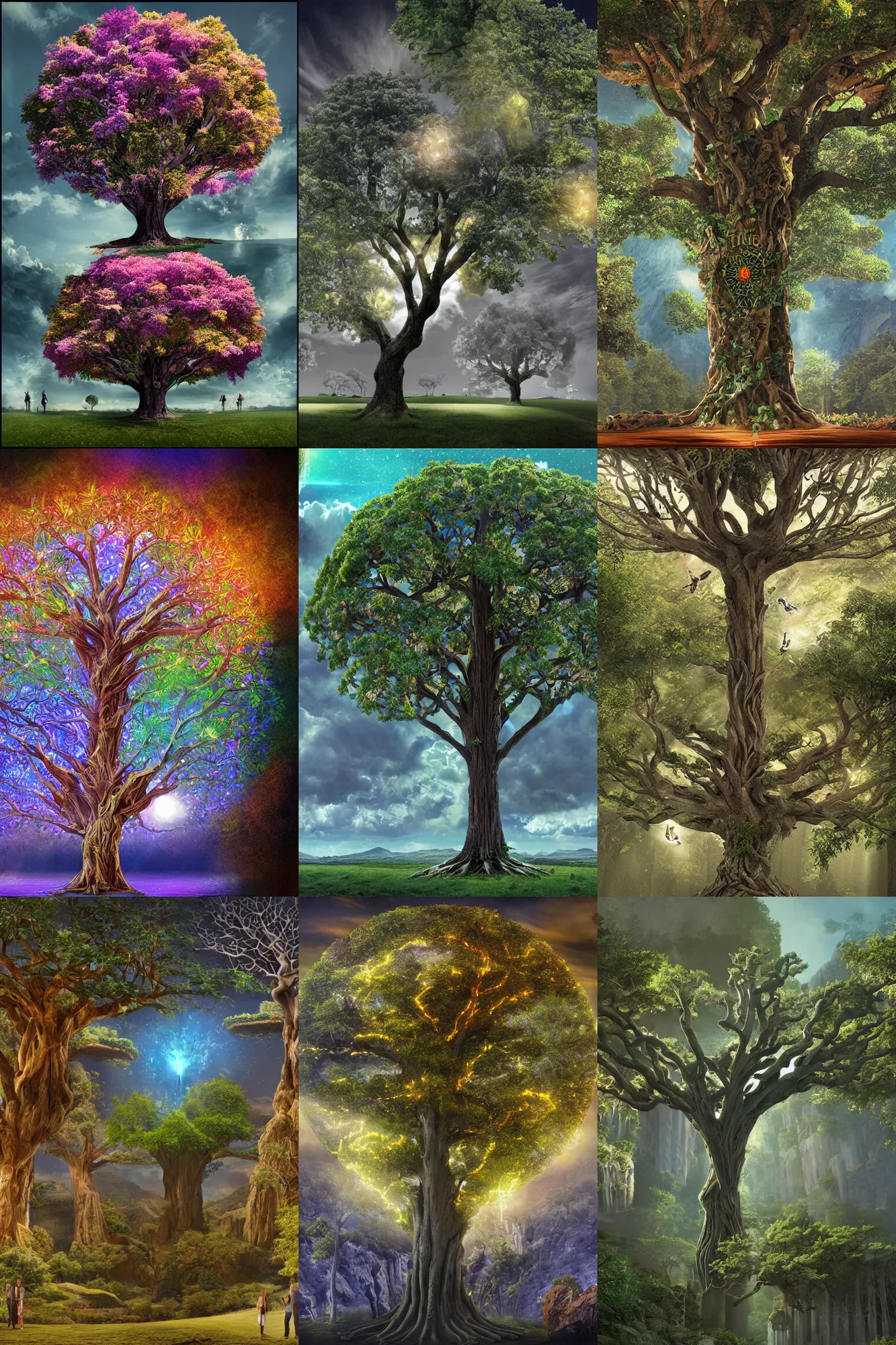 Prompt: tree of life, four seasons, volymetric light, highly detailed matte painting