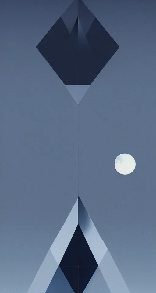 Image similar to portrait of elon musk as a geometric minimalist design, in the background there are isometric mountains with full moon behind the top, trending on artstation, cute digital art, monument valley