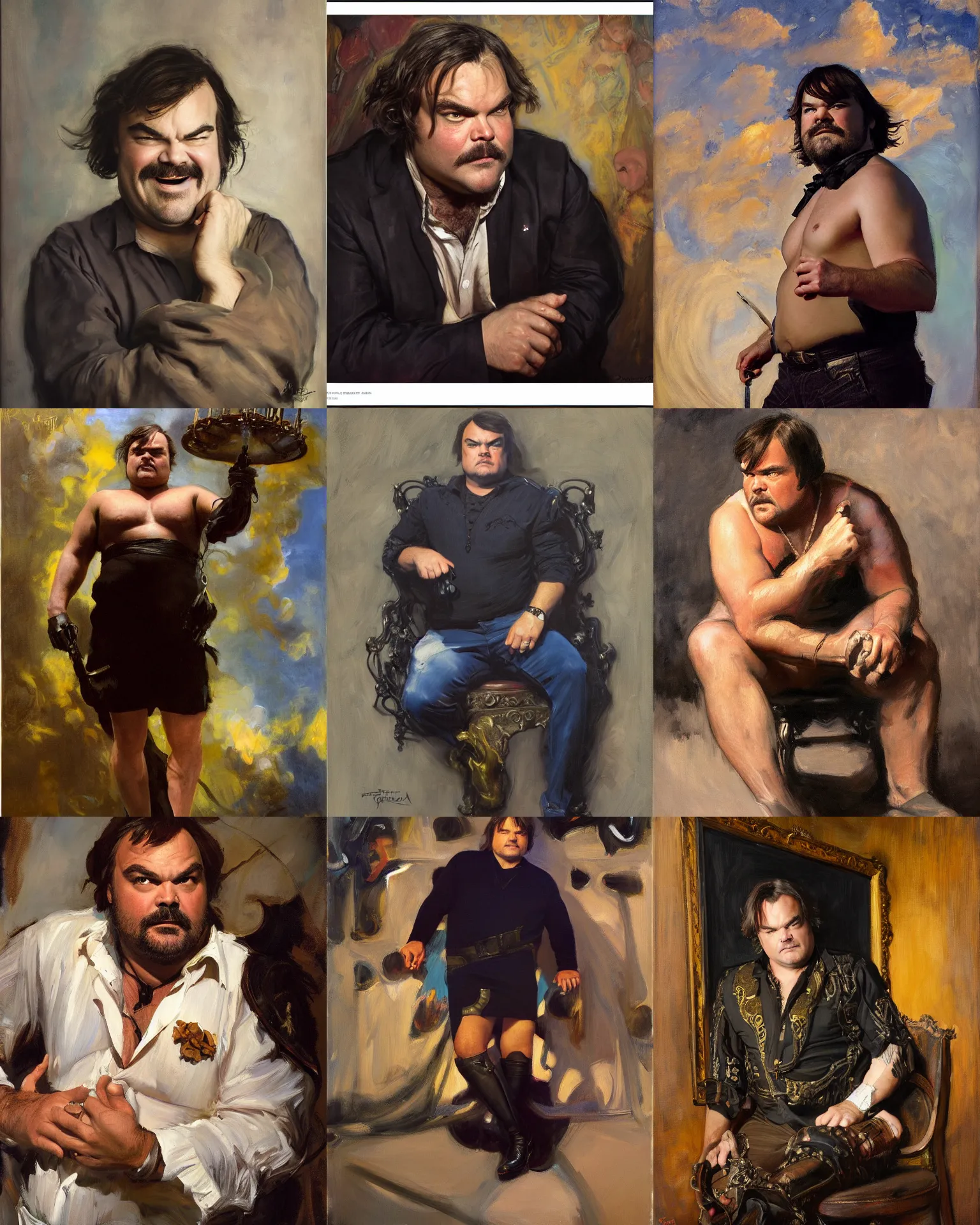 Prompt: jack black, portrait painting by donato giancola, john singer sargent, frank frazetta, craig mullens fashion photography