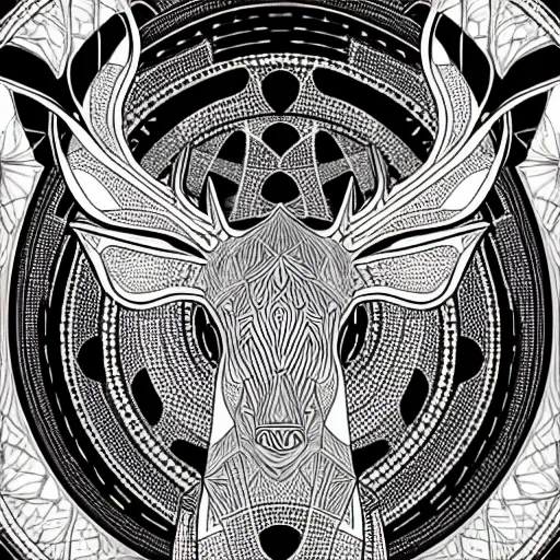 Image similar to a symmetrical portrait illustration of a deer black and white hand drawn sketch on artstation 4 k intricate extremely detailed digital art by alex grey