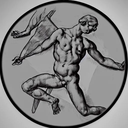 Image similar to bipedal satanic distorted heaven polygon boa tin roundel marimba , by Michelangelo and Paul Cezanne and Judson Huss , pencil sketch , fine art , surrealist