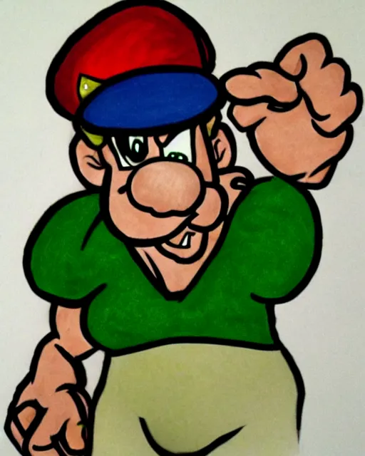 Prompt: badly - drawn deviantart muscular luigi