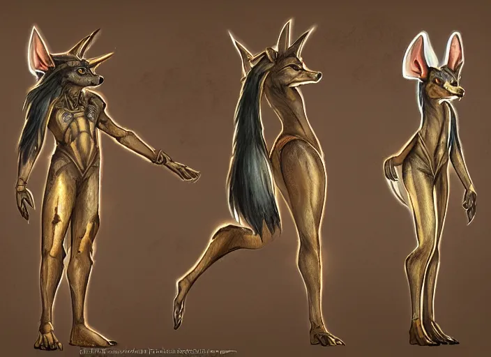 Image similar to award winning concept art fullbody egyptian wolf anubis character design of a egyptian anubis monster wolf. egyptian wolf deviantart adoptable, deviantart species style of maple story and zootopia, artgerm, studio lighting by jessica rossier and brian froud, traditional, artstationhd artstation, zootopia, hq textures