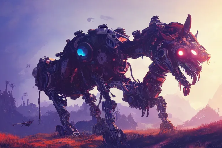 Image similar to bristleback machine mecanical creature robot of horizon forbidden west horizon zero dawn radiating a glowing aura global illumination ray tracing hdr fanart arstation by ian pesty and alena aenami artworks in 4 k