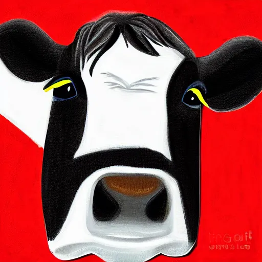 Image similar to half cow half human, digital painting, cow lifeguard