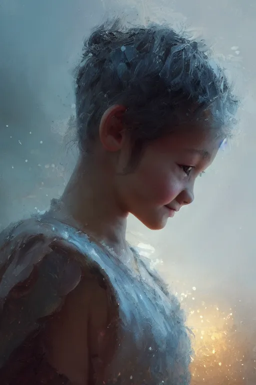 Image similar to trojan little girl, joyful, close-up portrait, intricate, elegant, volumetric lighting, scenery, digital painting, highly detailed, artstation, sharp focus, illustration, concept art, ruan jia, steve mccurry