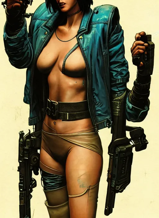 Prompt: cyberpunk mercenary. portrait by stonehouse and mœbius and will eisner and gil elvgren and pixar. realistic proportions. cyberpunk 2 0 7 7, apex, blade runner 2 0 4 9 concept art. cel shading. attractive face. thick lines.