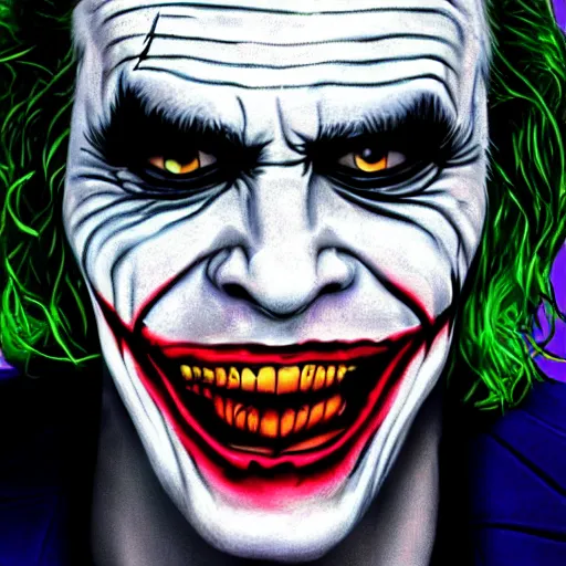 Image similar to A person that looks like the joker but really is batman