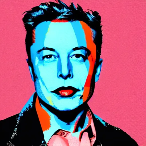 Prompt: the portrait of irritated elon musk, colorful pop art, modern art, by andy warhol