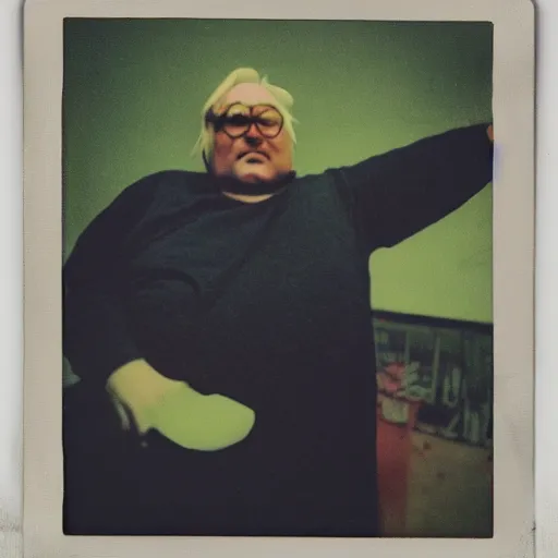 Image similar to color polaroid portrait of a fat man by andy warhol. holga