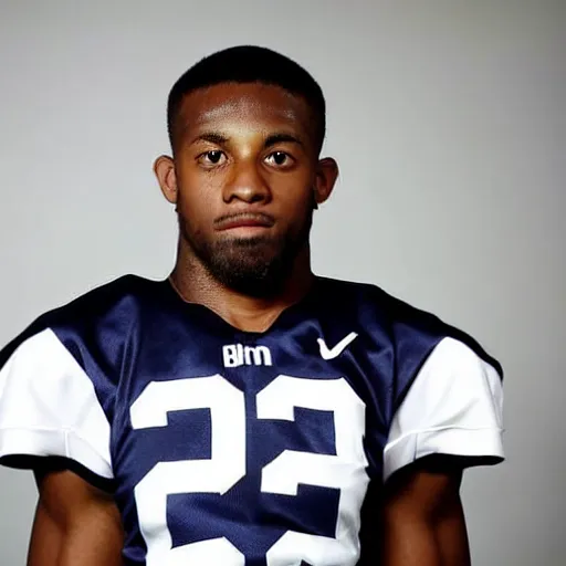 Prompt: headshot of a football player on a white backdrop, cornerback brian smith, aged 2 7 years old, a stock photo by mac conner, associated press photo