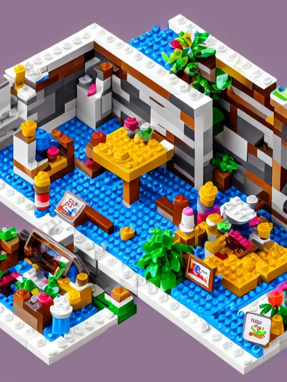 Image similar to miniature isometric lego diorama of epic yogurt factory