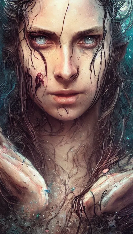 Image similar to furious gorgeous woman, face covered in dirt, lord of the rings ,cyberpunk, neon, fibonacci, sweaty, insane, intricate, highly detailed, digital painting, artstation, concept art, smooth, sharp focus, illustration, Unreal Engine 5, 8K, art by artgerm and greg rutkowski and alphonse mucha