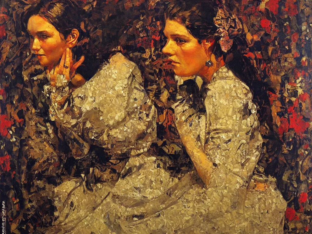 Prompt: russian portrait, night, denis sarazhin, vrubel, oil on canvas