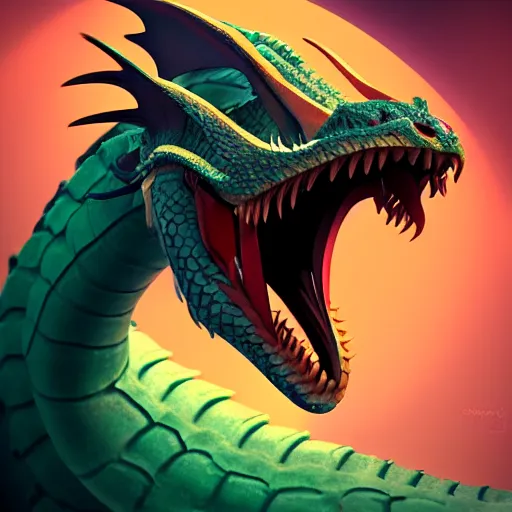 Image similar to Portrait of the Dragon Ouroboros in the style of Dreamworks, toon aesthetic, stylized character, 3d render, Trending on artstation , HD quality, dramatic light, octane