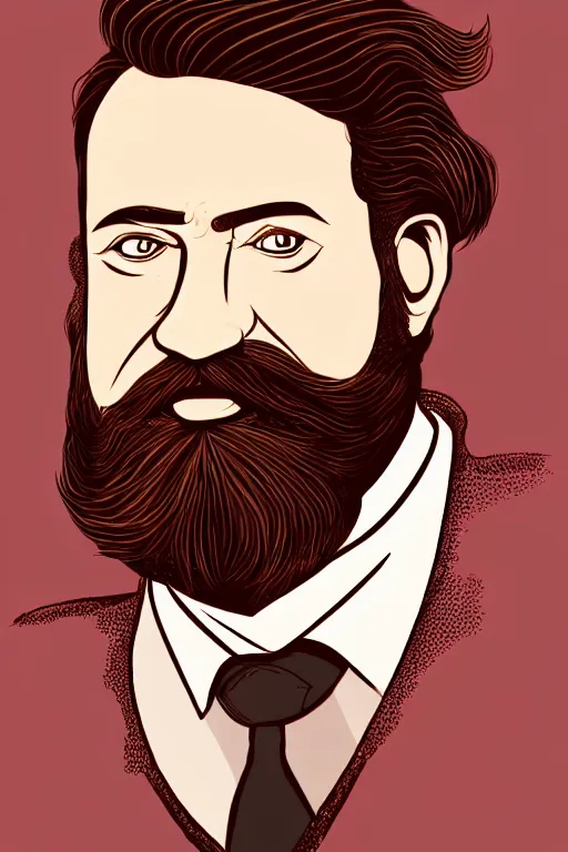 Image similar to an illustration of a portrait of a respectable dignified 3 0 ish pentecostal preacher with kind eyes and red beard and hair in the style of art - deco artwork art by kyle ferrin and loish!, digital art, highly detailed, intricate, sharp focus, trending on artstation hq, deviantart, 4 k uhd image