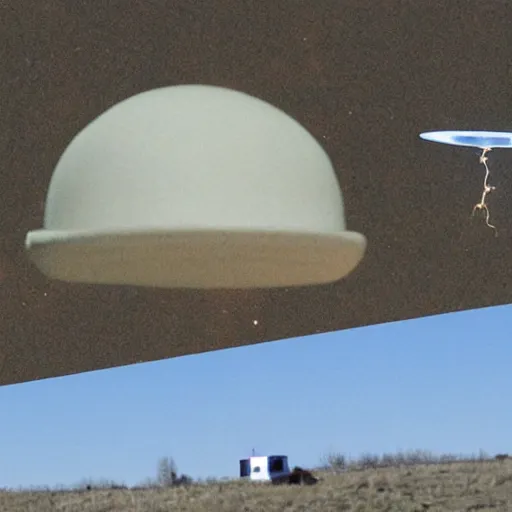 Image similar to realistic ufo sighting photographic evidence with skully in the foreground