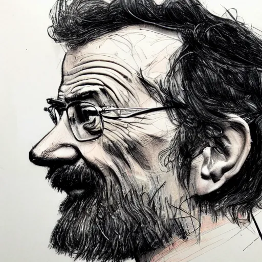 Image similar to a realistic yet scraggly portrait sketch of the side profile of a stern and sophisticated bryan cranston, trending on artstation, intricate details, in the style of frank auerbach, in the style of sergio aragones, in the style of martin ansin, in the style of david aja, in the style of mattias adolfsson