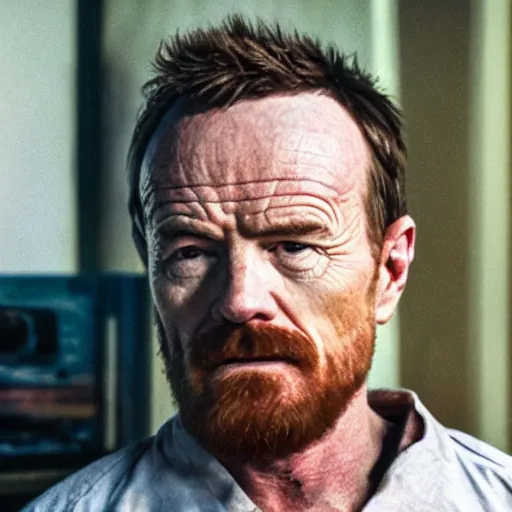 Image similar to Live Action Still of Bryan Cranston dressed as and playing Jesse Pinkman in Breaking Bad, real life, hyperrealistic, ultra realistic, realistic, highly detailed, epic, HD quality, 8k resolution, body and headshot, film still