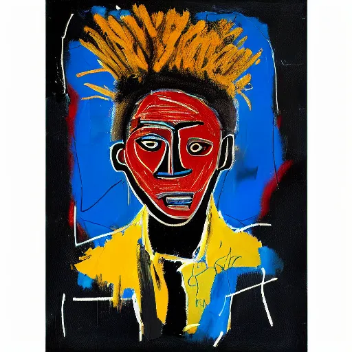 Image similar to A extremely highly detailed majestic hi-res beautiful immaculate head and shoulders painting of a strong black african man by Jean-Michel Basquiat, 8k, high textures, hyper sharp, insanely detailed and intricate, super detailed, 4k HDR high quality