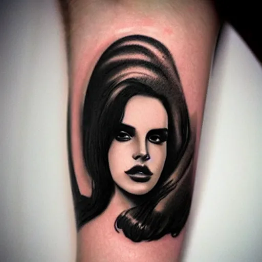 Image similar to Lana del rey tattoo design, photorealistic, dramatic-n 9