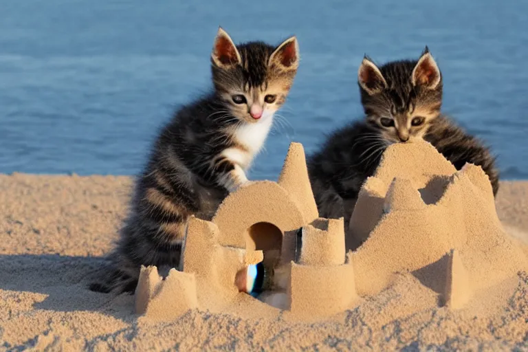 Image similar to kittens touching a sand castle