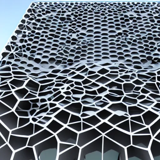 Image similar to 3d printed Hexa façade , Voronoi, parametric design, telephoto lens