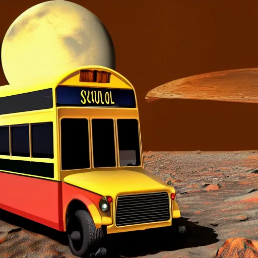 Image similar to school bus driving on mars, digital art, 8k